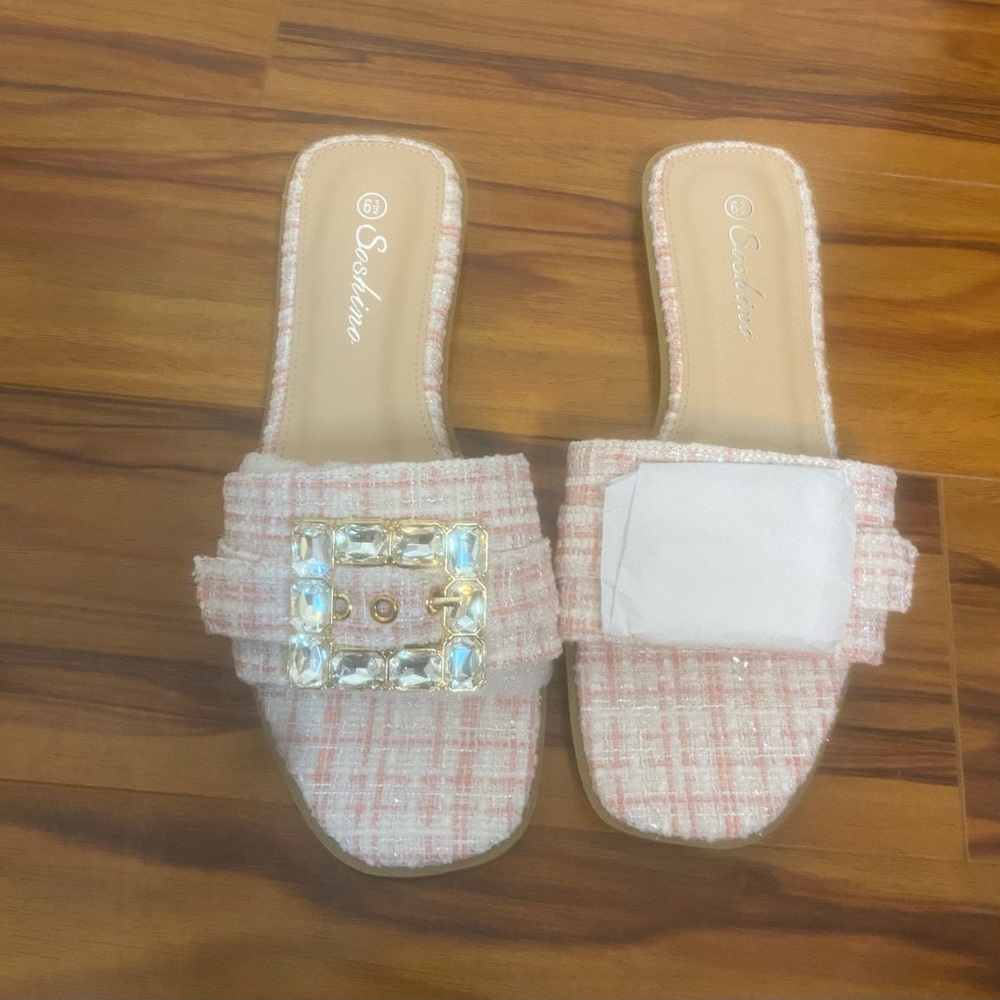 Pink Tweed Slide Sandals
